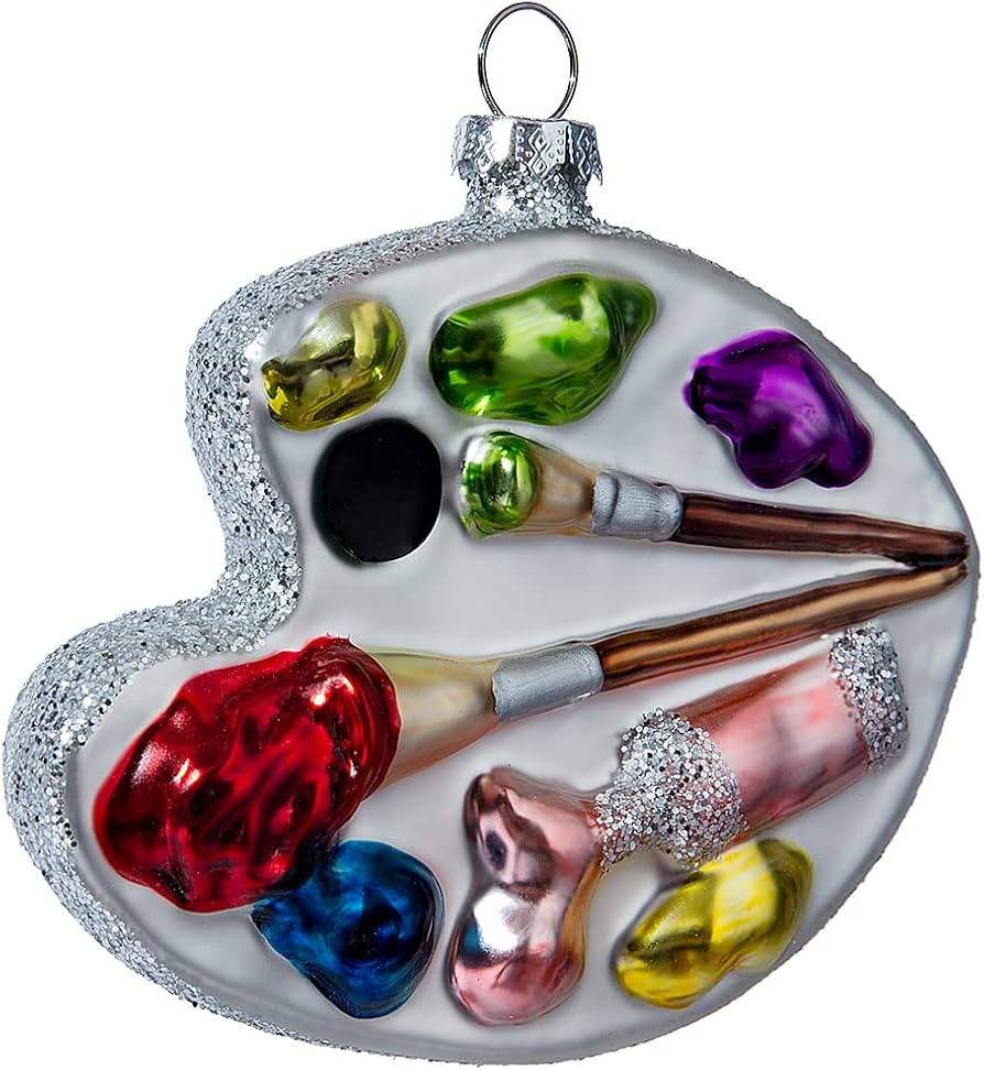 2 Pack Hand Blown Glass Palette Artist Ornament for Christmas Tree Decorations, Hand Painted Glas... | Amazon (US)