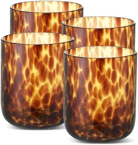 Honeydak Set of 4 Tortoise Leopard Print Brown 10 oz Rocks Glasses Stylish Stemless Cocktail Cups... | Amazon (US)
