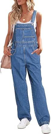 luvamia Women's Casual Vintage Overalls Loose Straight Denim Bib Overall Jean Pants | Amazon (US)