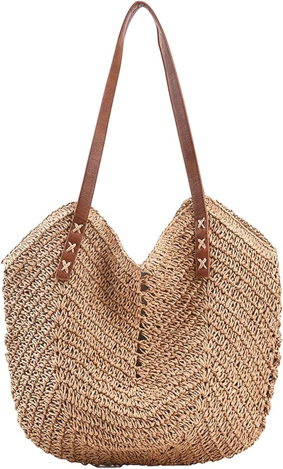 ZNMDOK Women Straw Tote Bag Summer Beach Bags Large Woven Fishing Net Shoulder Bag Straw Bag | Amazon (US)