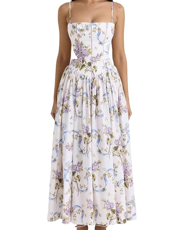 Women's Casual Bohemian Floral Printed Strapless Backless Beach Party A-Line Flowy Long Maxi Dres... | Amazon (US)