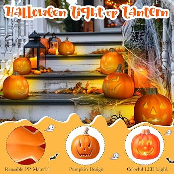 Pinkunn 4 Pcs Light up Jack O Lantern Halloween Pumpkin Lantern Pumpkins for Decorating with LED ... | Amazon (US)