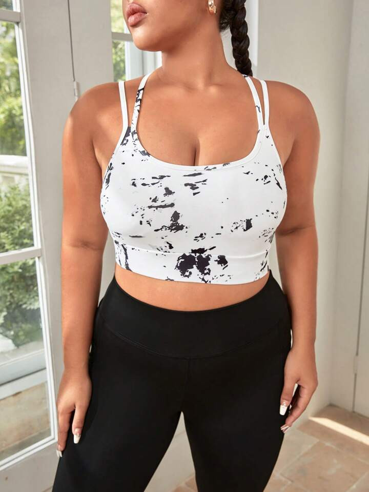 SHEIN Yoga Trendy Plus Tie Dye Criss Cross Backless Sports Bra | SHEIN USA | SHEIN