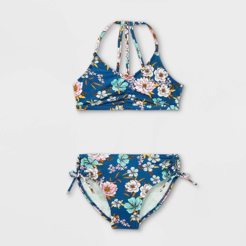 Girls' Beachy Floral Print 2pc Bikini Set - art class™ Navy | Target
