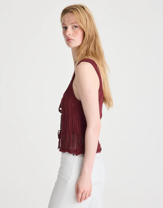 Pointelle-Stitch Tie-Front Sweater Tank in 100% Cotton | Madewell
