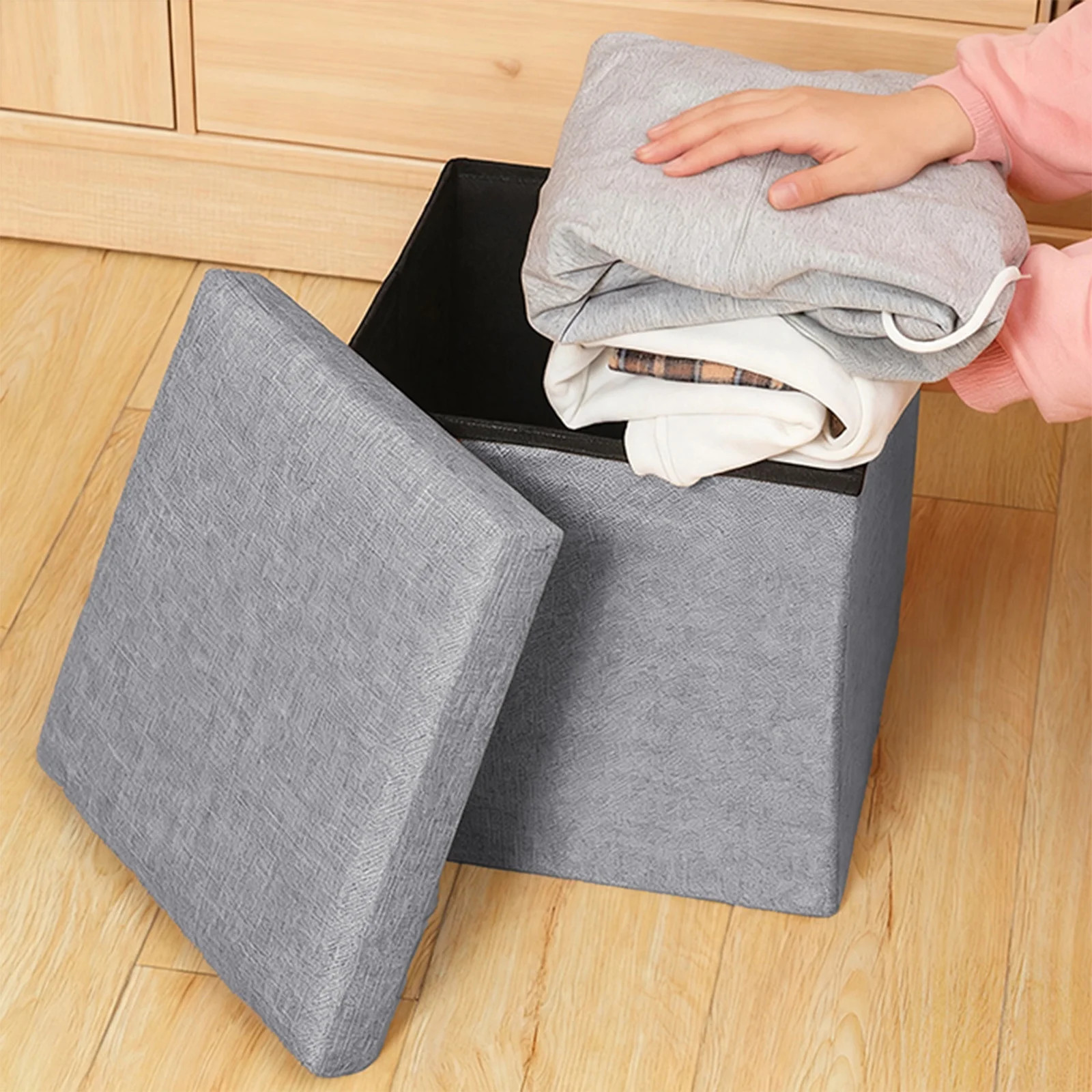 NWOKYZGH Storage Ottoman with Thick Foam Padded Seat, Foldable Foot Rest Stool with Linen Fabric,... | Walmart (US)