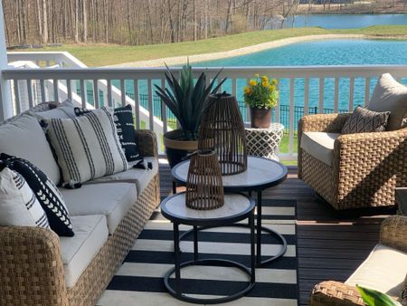 The most amazing and affordable neutral patio set!  We have bought this twice and love it!  It has held up so well and the quality for the price is excellent!  Patio sofa, porch furniture, swivel chairs, affordable porch furniture 

#LTKhome #LTKSeasonal