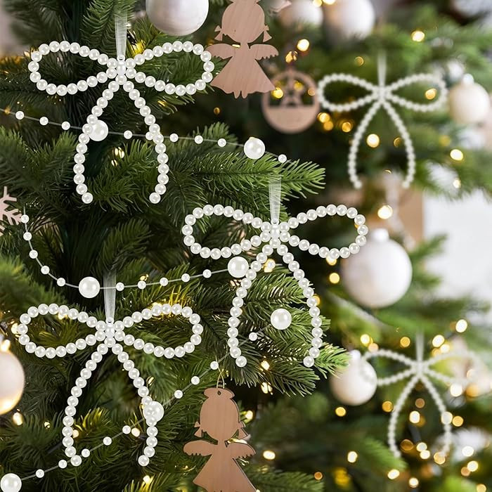 Chunful 37 Pcs Pearl Bow Christmas Tree Ornaments Pearl Bow Beads Garland Decorations for Xmas Ca... | Amazon (US)