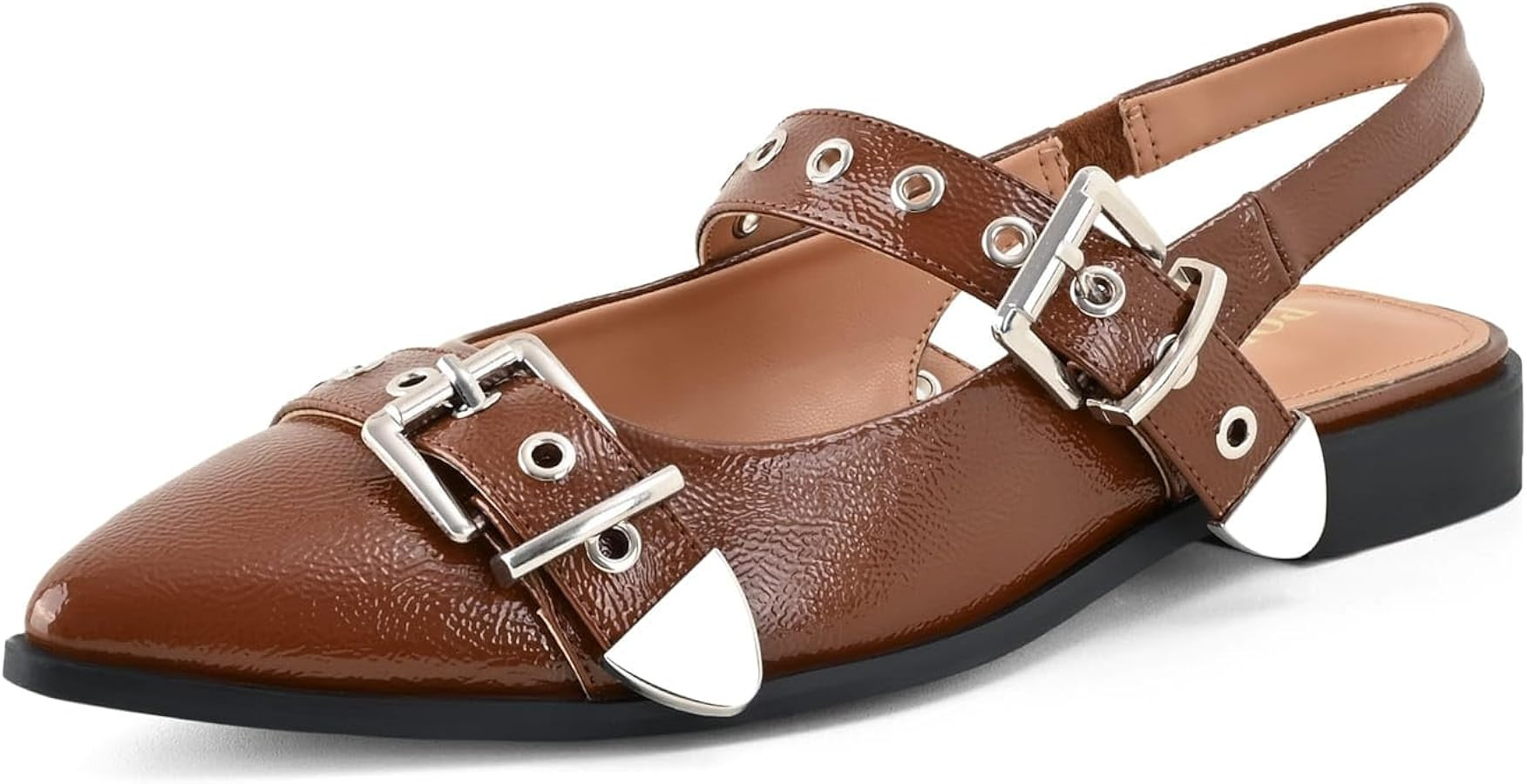 Women's Buckle Ballet Flats Pointed Closed Toe Slingback Shoes with Low Heel Comfortable Dress Fl... | Amazon (US)