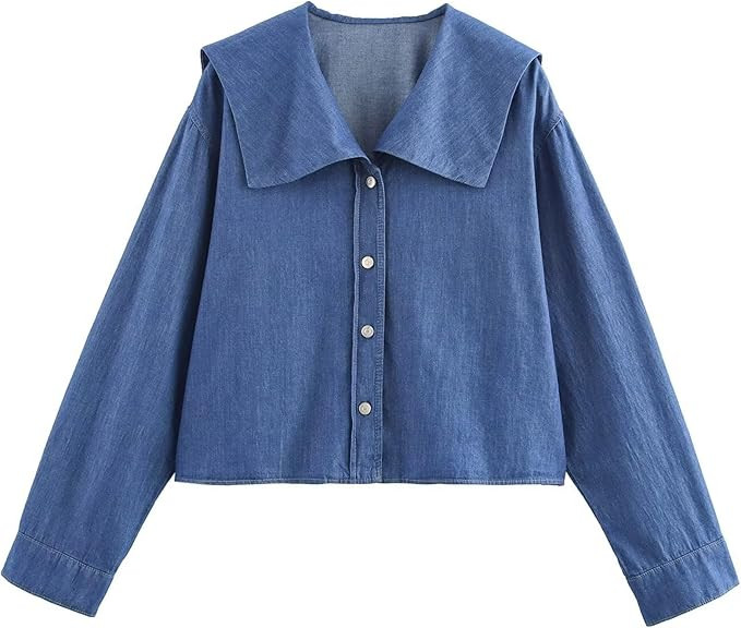 KEOMUD Women's Spring Fall Denim Effect Button Down Shirt, Casual Long Sleeve Blouse Tops for Eve... | Amazon (US)