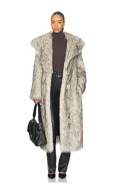 The Andamane Winter Maxi Faux Fur Coat in Greige from Revolve.com | Revolve Clothing (Global)