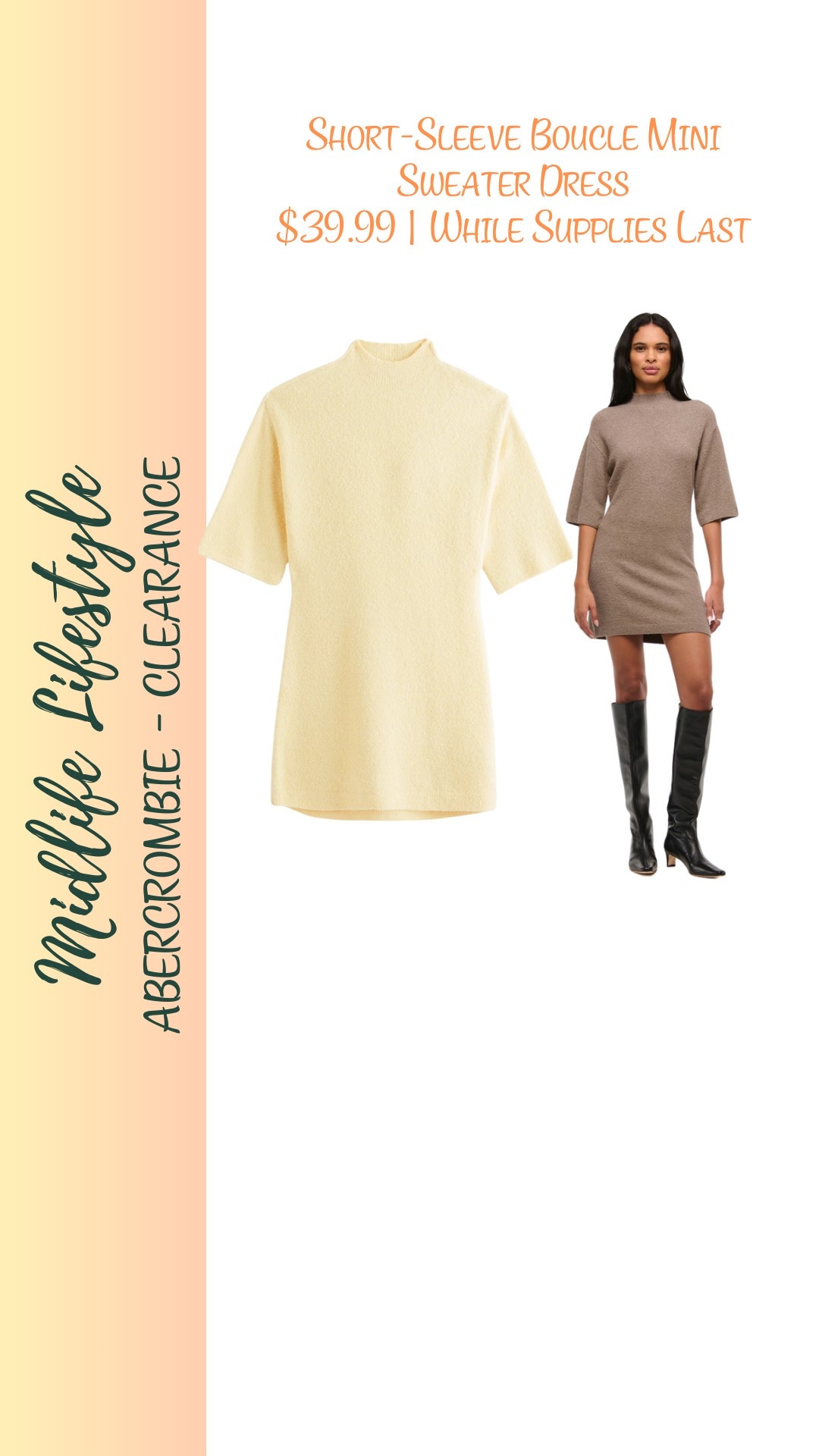 ✨ Abercrombie Short-Sleeve Bouclé Mini Sweater Dress ✨

Cozy, chic, and on clearance for $39.99! 😍 A perfect addition to your wardrobe for those effortlessly stylish days.

🛍️ Hurry, while supplies last!

#Abercrombie #SweaterDress #ClearanceFind #FallStyle #FashionDeals #LTKsale #CozyChic #SaleAlert


#LTKWorkwear #LTKFindsUnder50 #LTKSaleAlert