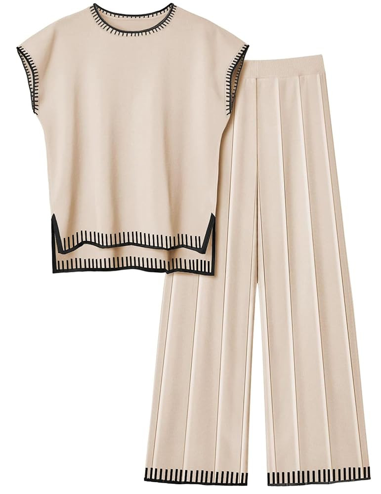 Ekouaer Womens Matching Sets Knit Sweater Sets 2 Pieces Outfits Pullover Tops Wide Legs Pants Lou... | Amazon (US)