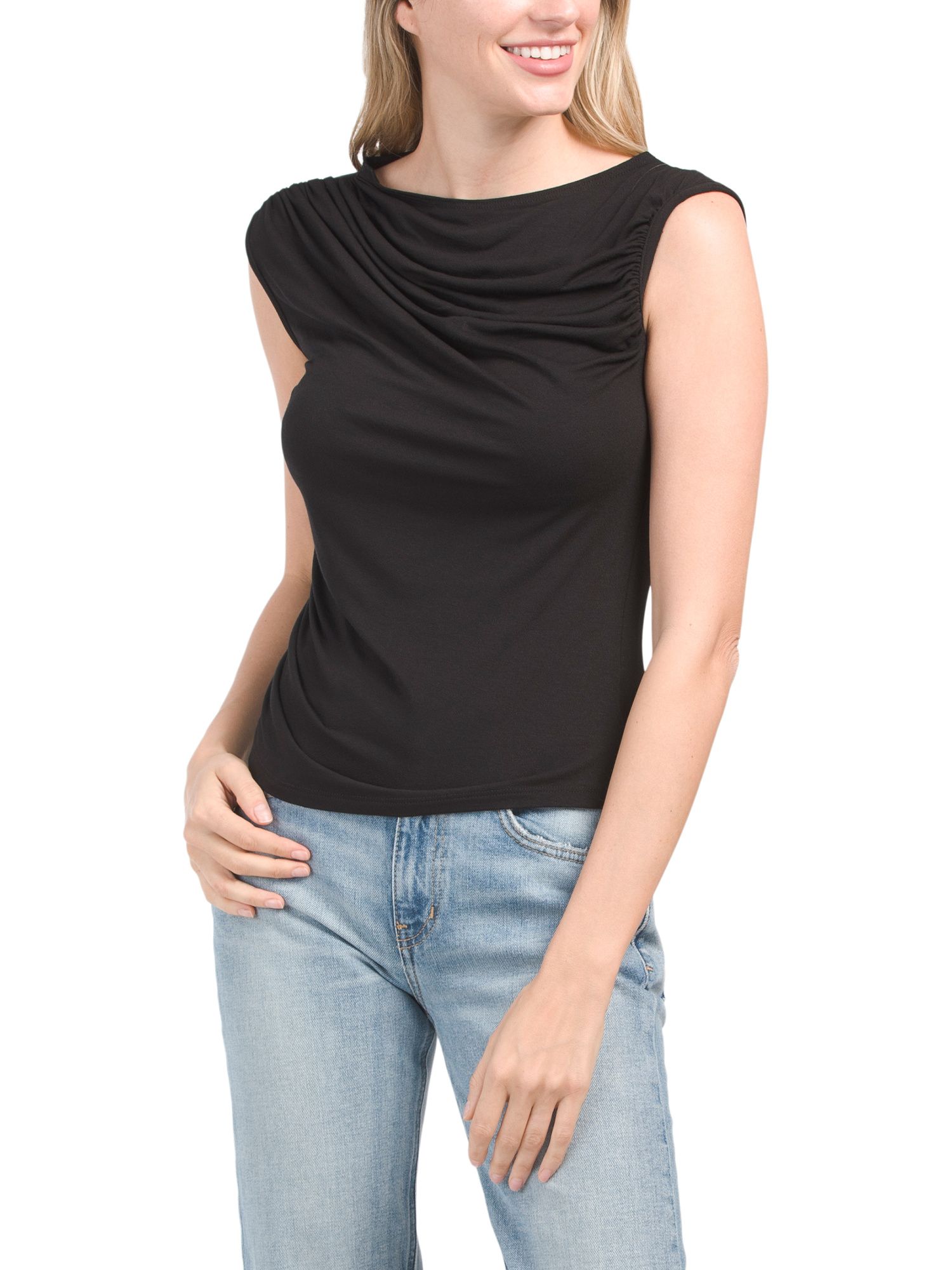 Sleeveless Boat Neck Ruched Top | Women | Marshalls | Marshalls