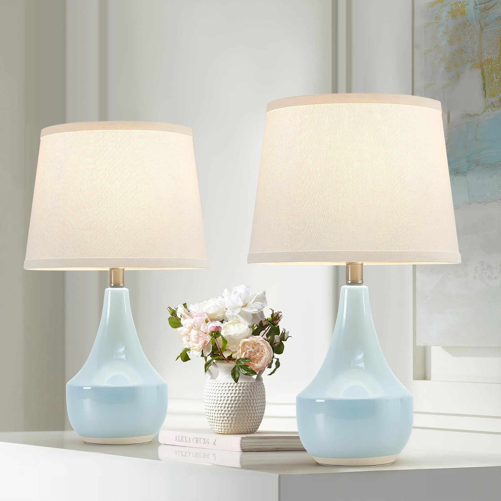 GyroVu Table Lamp Set of 2, 18.63” Ceramic Lamp Classic Beside Lamps Nightstand Lamp Modern Cut... | Amazon (US)