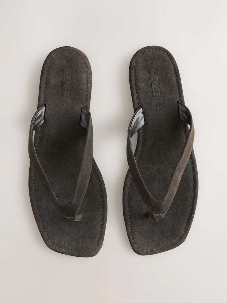 Buy Chocolate Brown Suede Standard/Wide Fit Square Toe Thong Sandals from Next Australia | Next AU