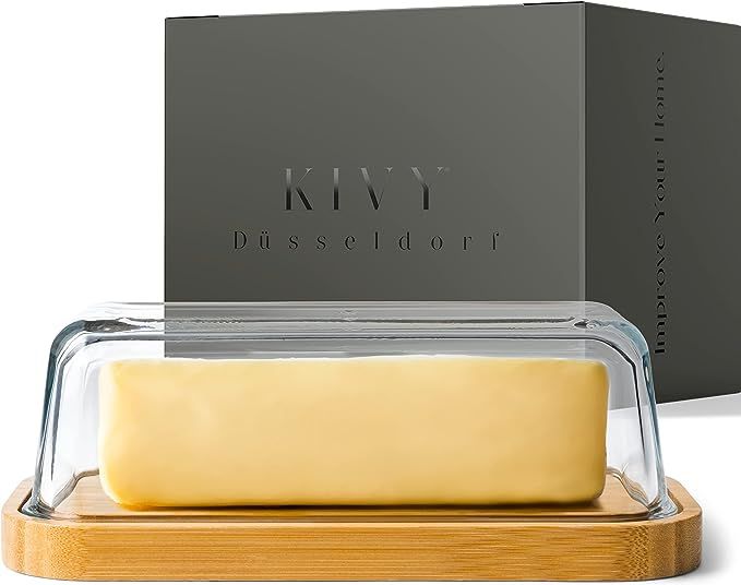 KIVY Glass butter dish with lid for countertop and refrigerator door shelf - Butter holder for co... | Amazon (US)