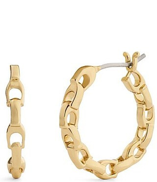 COACH Signature C Chain Hoop Earrings - Shiny Gold | Dillard's