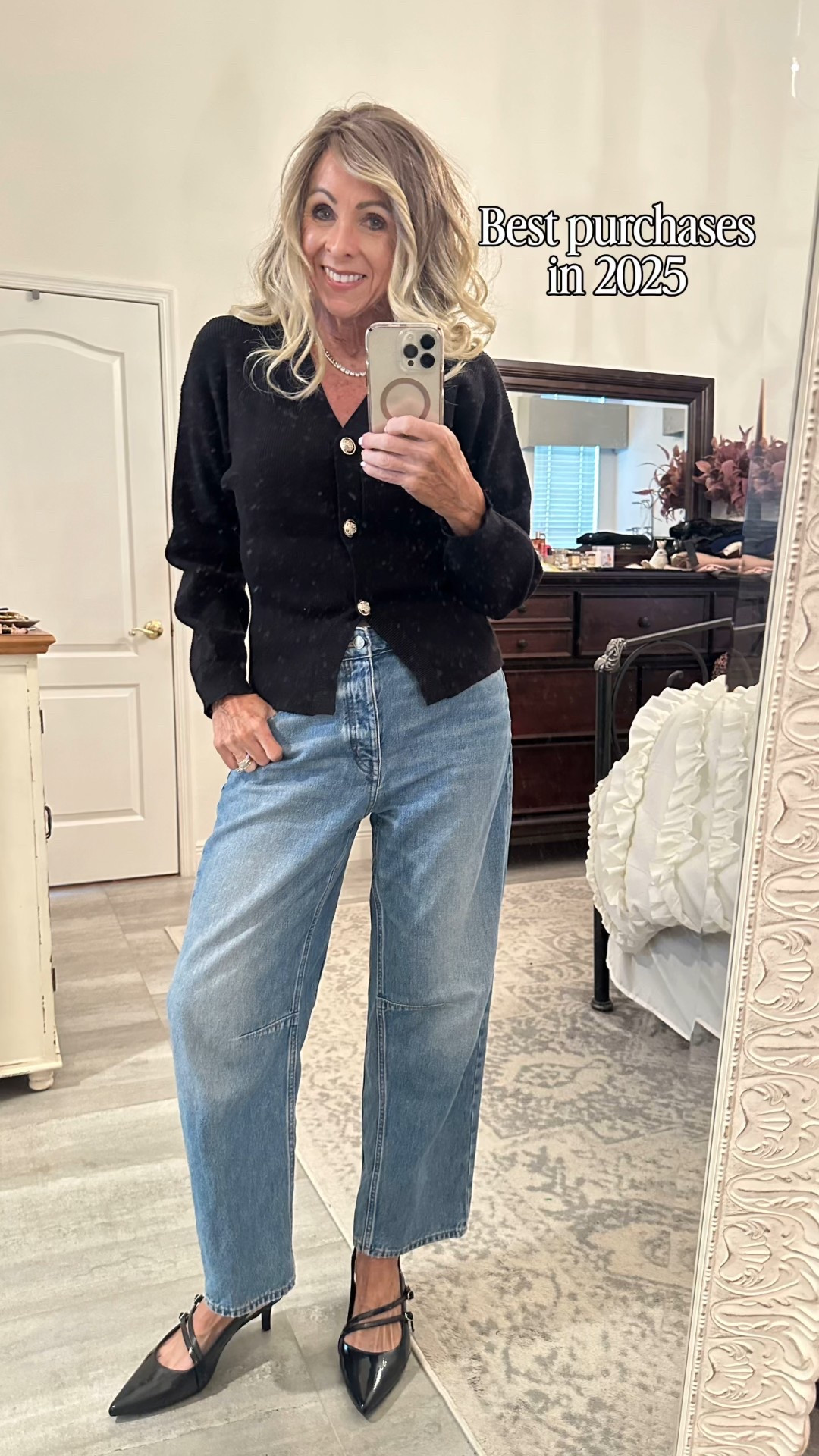 These are the things I’ll never regret purchasing. The barrel jeans of my dreams, affordable cashmere, leather shoes, boots, and bags! These pieces are part of my core wardrobe. 
#wardrobeessentials #everdaychic #jeans 

#LTKOver40 #LTKSaleAlert
