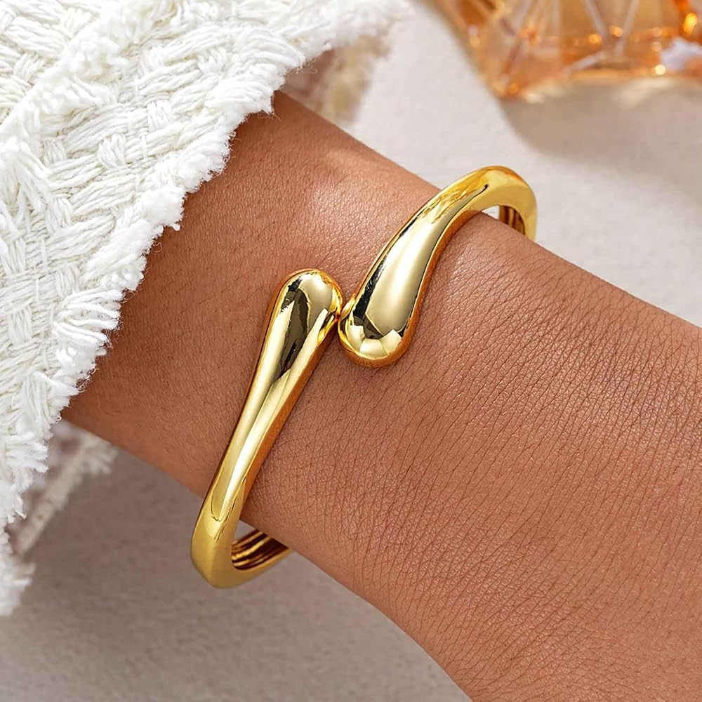 Gold Bangle Bracelets for Women Teens Trendy Chunky Adjustable Twist Cuff Bracelet Jewelry Gifts | Amazon (US)