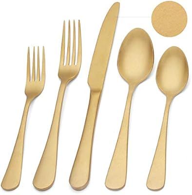 Gold Silverware Set, 20-Piece Stainless Steel Flatware Set, Kitchen Utensil Set Service for 4,Tab... | Amazon (US)