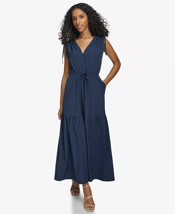 Women's Tie-Shoulder Tiered Midi Dress | Macy's
