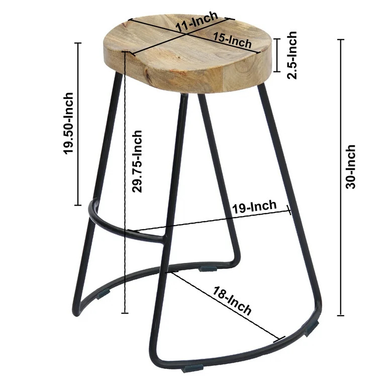 Ela 30 Inch Mango Wood Bar Stool Saddle Seat Iron Frame Brown and Black - Saltoro Sherpi | Walmart (US)