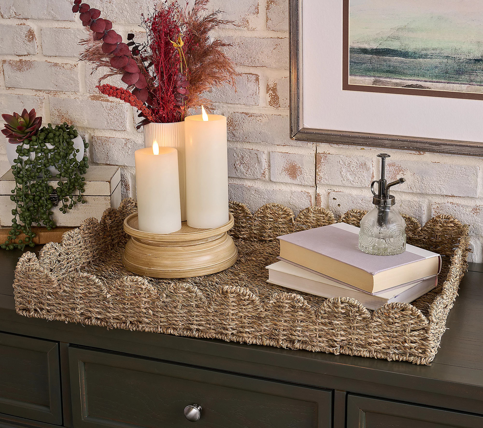 As Is Simply Stunning 26"" Woven Scalloped Basket Tray | QVC