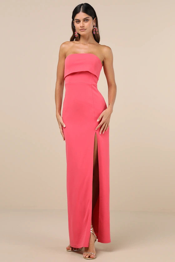 Classy Consideration Coral Pink Strapless Maxi Dress | Lulus