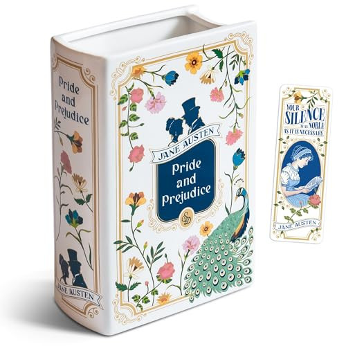 H&H Pride and Prejudice Book Vase for Flowers + Bookmark - Large Ceramic Book Planter Pot - Jane Austen Bookish Decor - Pride and Prejudice Gifts - Bookshelf Vase for Flowers - 2025 Edition | Amazon (US)