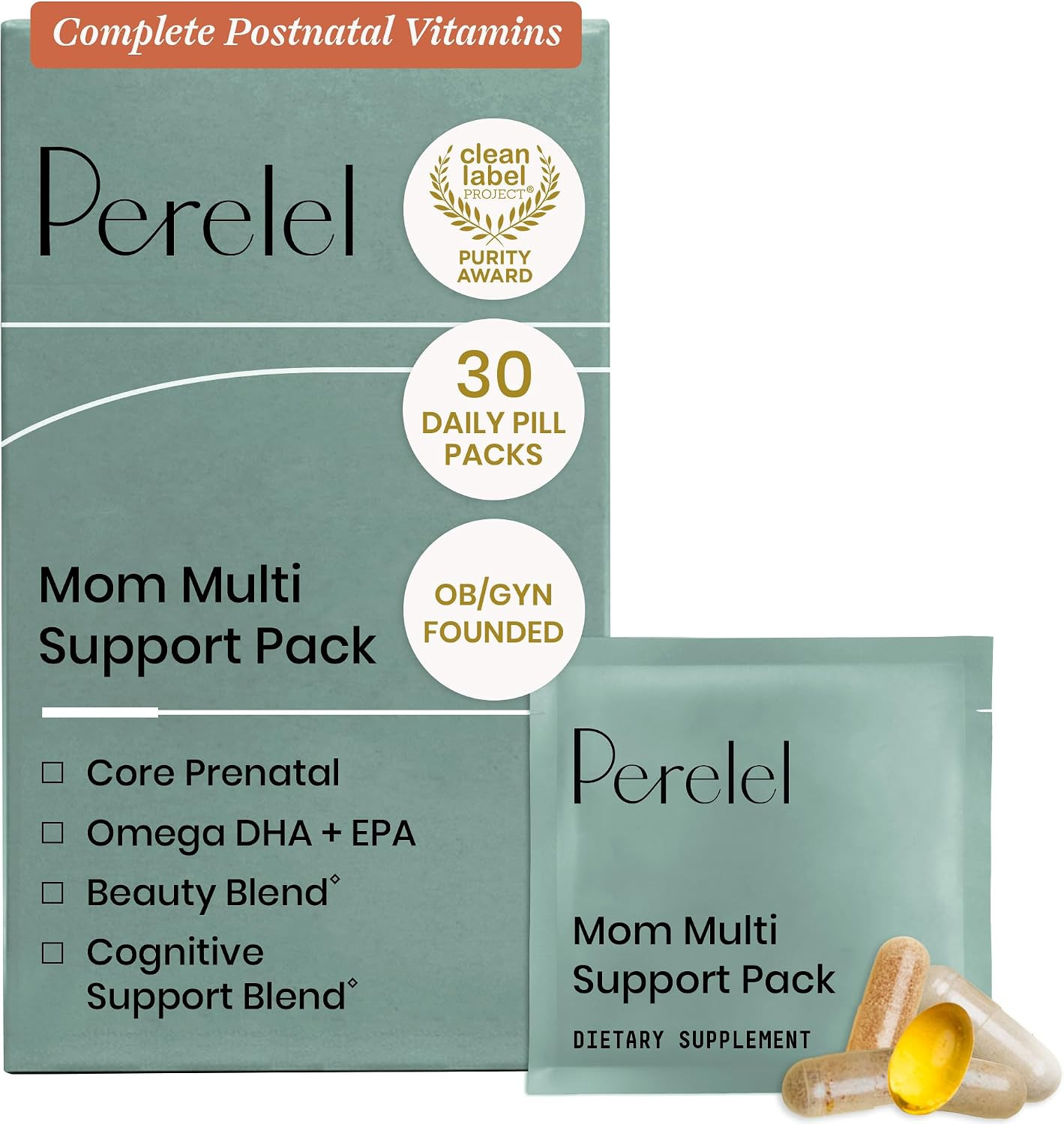 Perelel Mom Multi Support Pack - Postnatal Vitamins for Women to Support Post Partum, Breastfeeding + Early Motherhood* - Gluten, Soy and Dairy-Free Non-GMO (30 Daily Pill Packs) | Amazon (US)