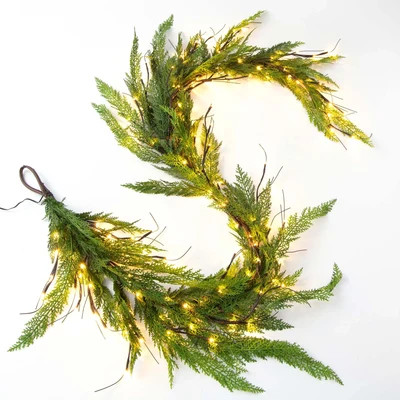 Pre-lit Real Touch Lebanon Cedar Winter Christmas Mantle Garland Table Runner - Pre-Lit Option Available | Darby Creek Trading