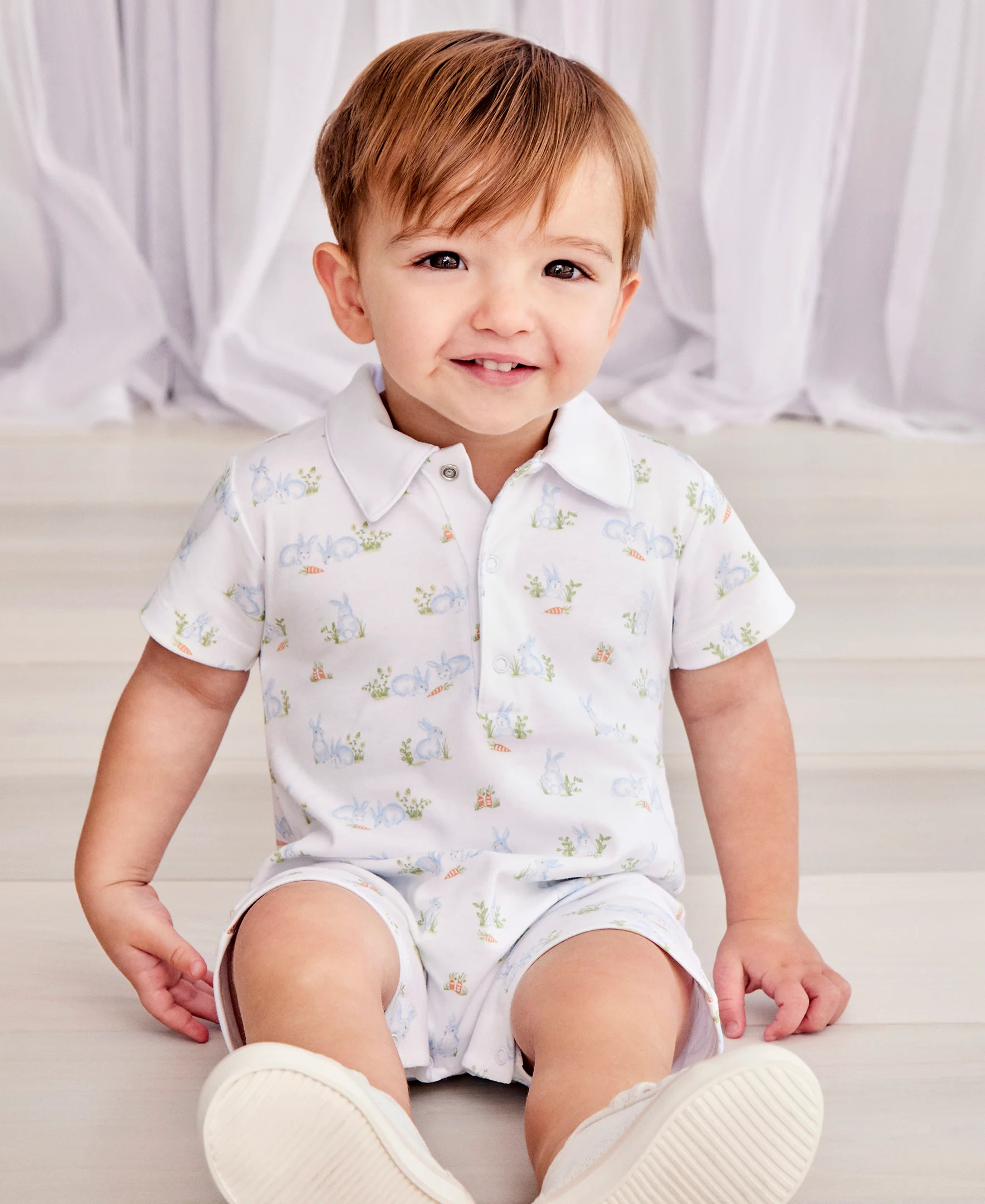 Baby Bunny Patch Blue Short Playsuit | Kissy Kissy