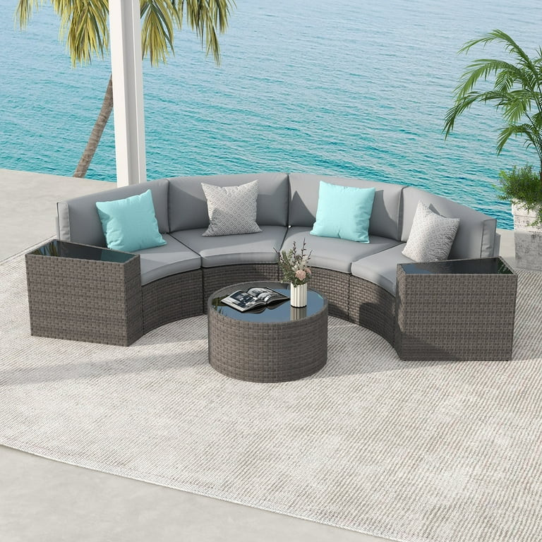 OC Orange-Casual 7-Piece Outdoor Patio Furniture Set, Sectional Half-Moon Sofa, Coffee Table, 4 P... | Walmart (US)