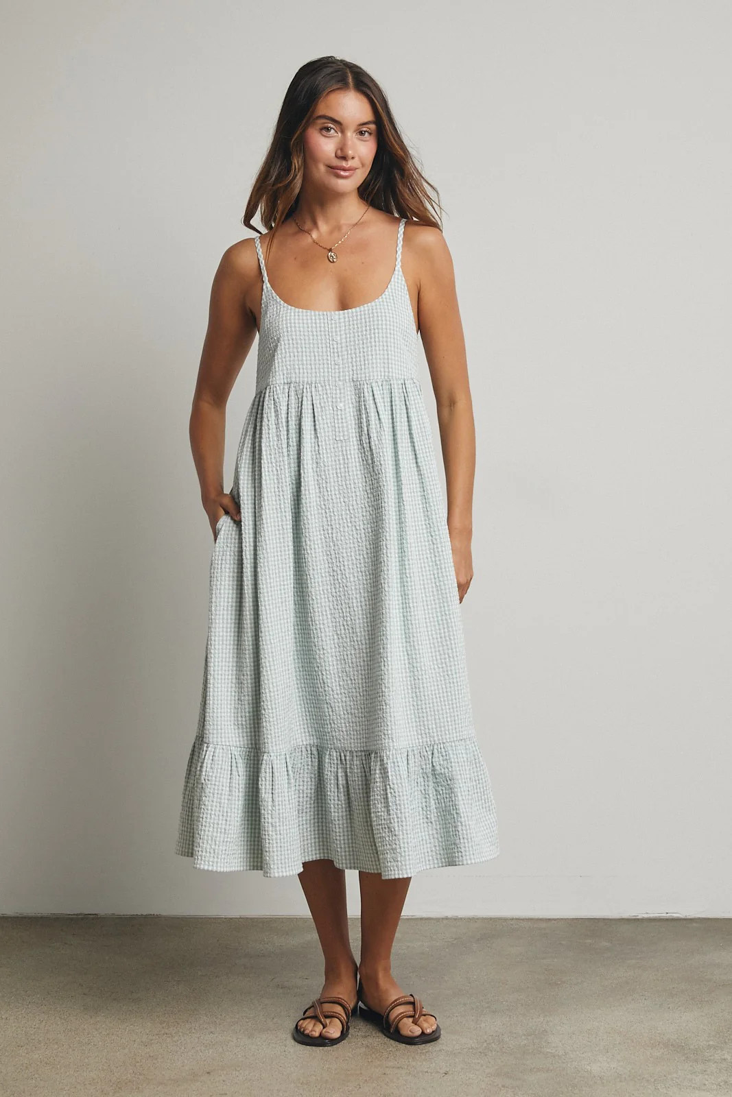 Sage Gingham Sleeveless Midi Dress | PinkBlush Maternity