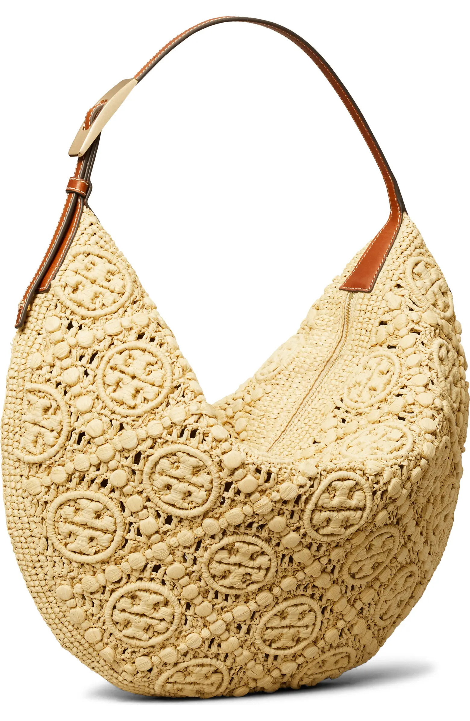 T-Monogram Woven Raffia Straw Shoulder Bag | Nordstrom