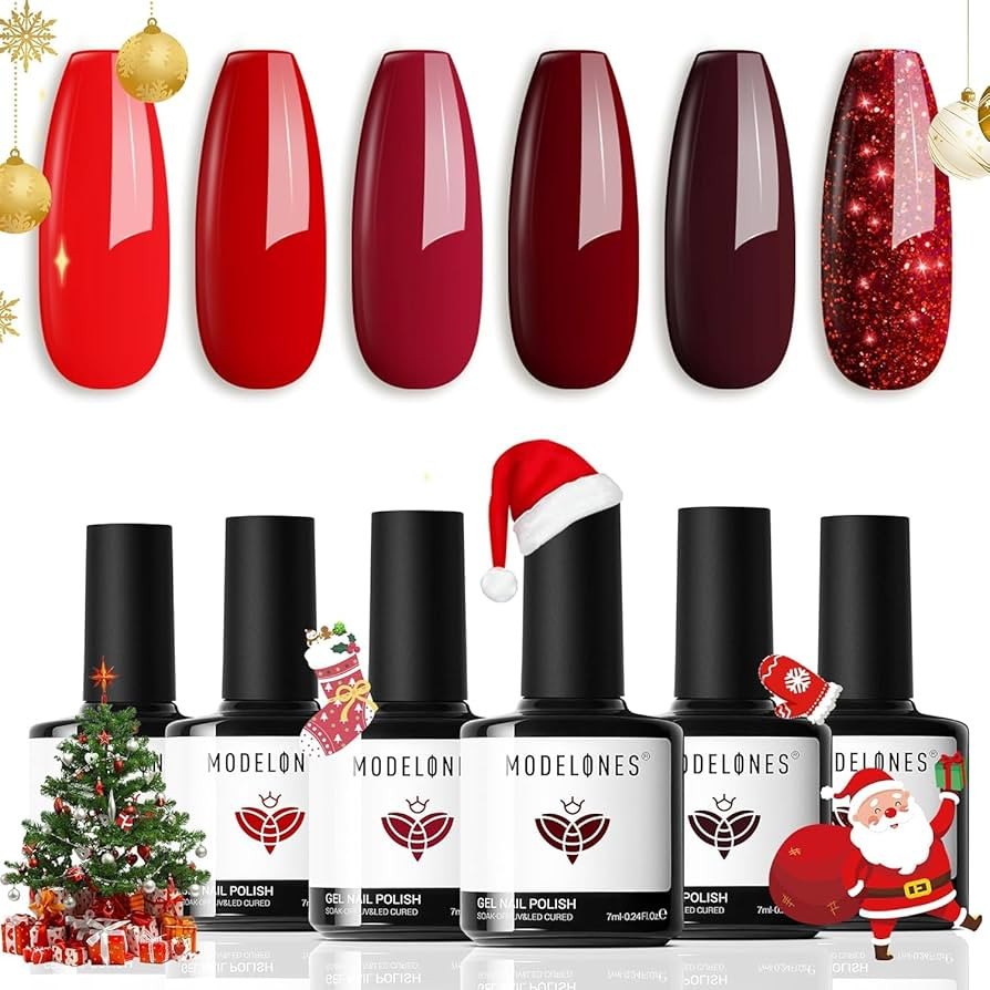 Modelones Gel Nail Polish Set, 6 Colors Red Glitter Gel Polish Dark Red Gel Nail Polish Set Soak ... | Amazon (UK)