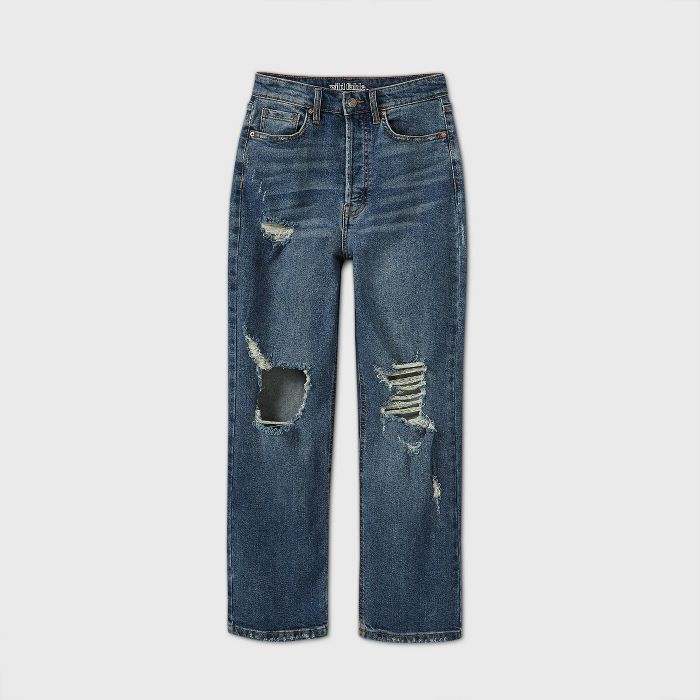 Women's High-Rise Distressed Straight Jeans - Wild Fable™ (Regular & Plus) Medium Wash | Target