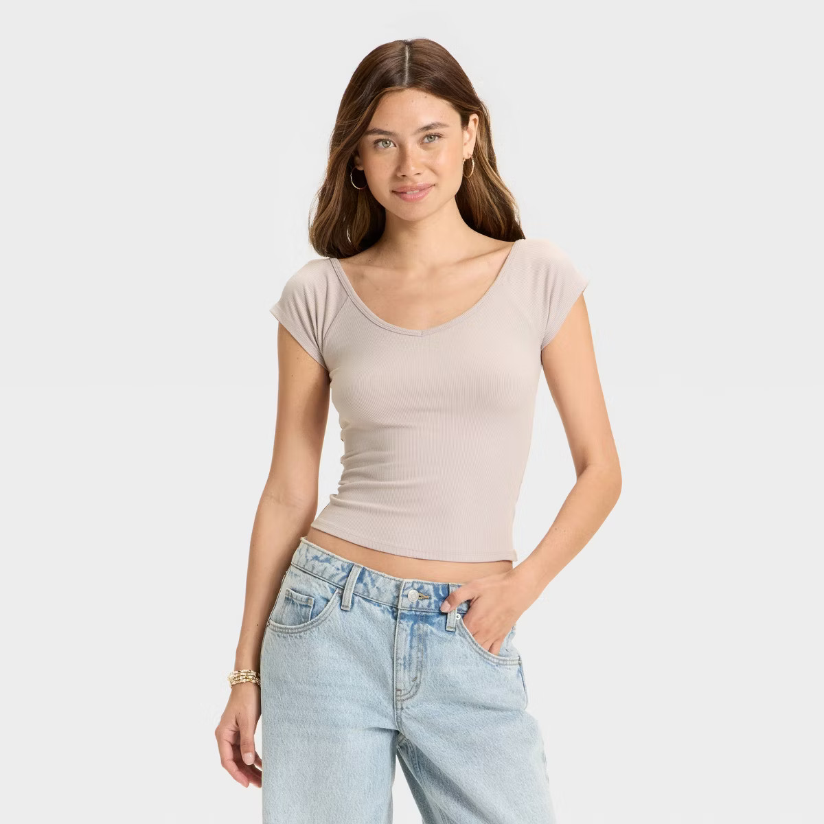 Women's Short Sleeve Double V-Neck Ribbed T-Shirt - Wild Fable™ | Target