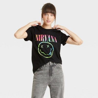 Women's Nirvana Neon Smile Short Sleeve Boyfriend Graphic T-Shirt | Target