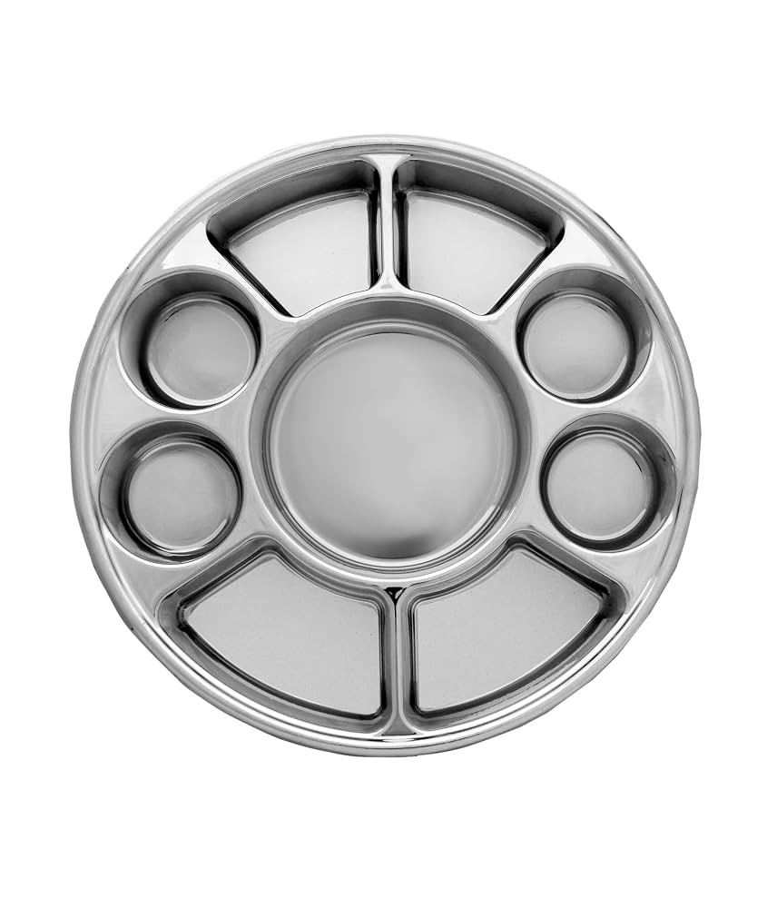 9 Compartment Silver Party Thali Plates (50 Pack) | Amazon (US)