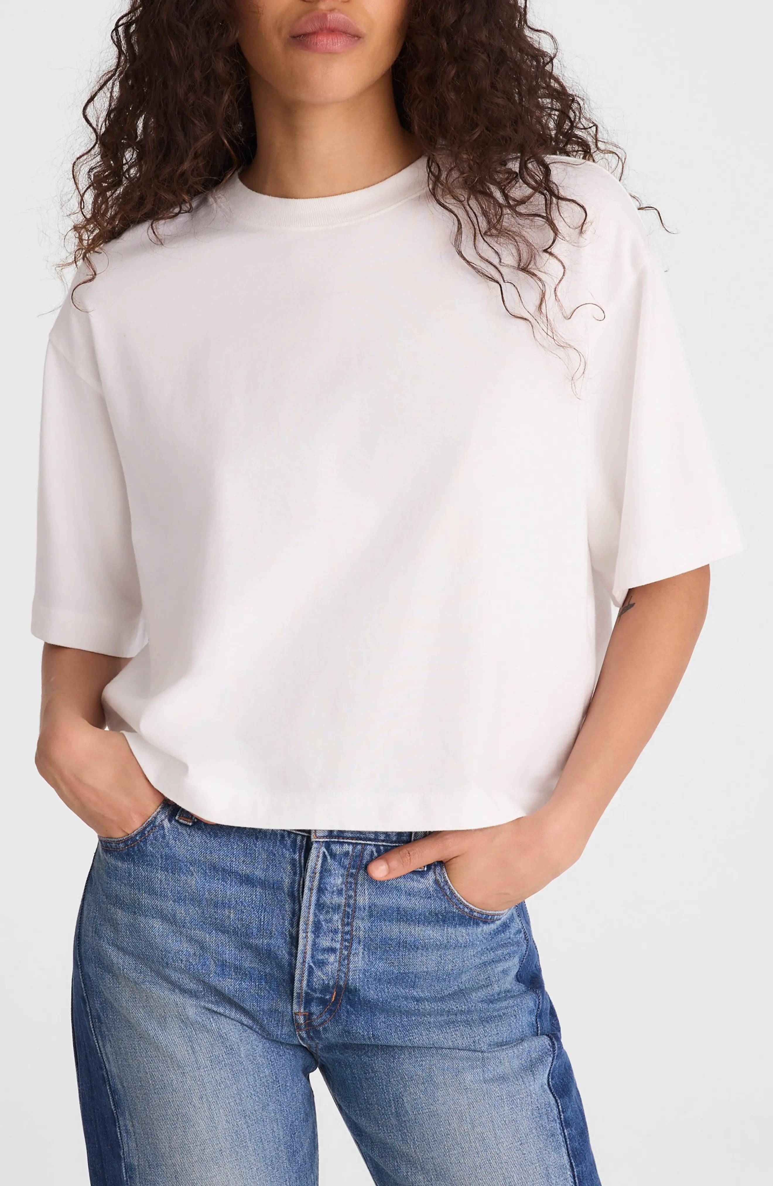 Madewell Allday Boxy Crop Cotton T-Shirt in White at Nordstrom, Size Medium | Nordstrom