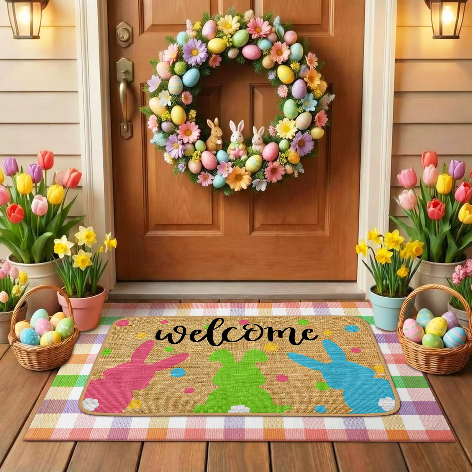 Tinideya 2 Pcs Easter Bunny Doormats Welcome Outdoor Spring Rabbit Door Mats Layered Front Door R... | Amazon (US)