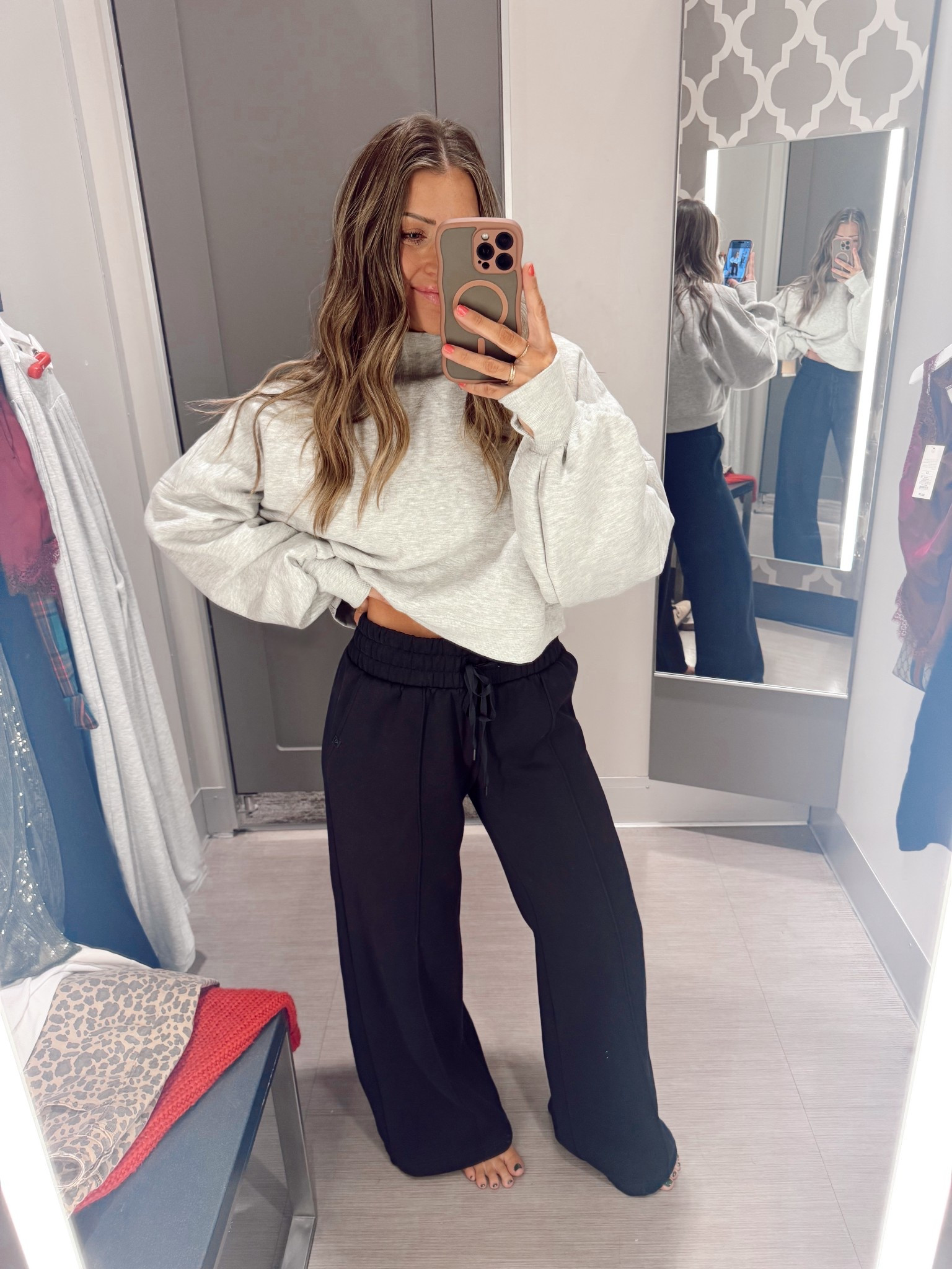 Running out the door for school drop-off in these comfies that are SO COZY!! ☁️ They were actually a top seller by y’all last week— your most loved too 🫶🏻 feels like it should be Abercrombie BUT without the high price tag.. 🤭🤗 
>> sizing help: wearing a small in both instead of XS. It was actually all my store had left! I don’t mind the baggier fit of the pants.. the sweatshirt does run a bit bulky if you want to size down. If you want it to fit roomy like mine, get your true size. 

Target run 
Christmas break
Winter break
Winter cozy
Comfy outfit
School drop off
Mom outfit of the day
WFH
SAHM 
Travel outfit 
Christmas break 