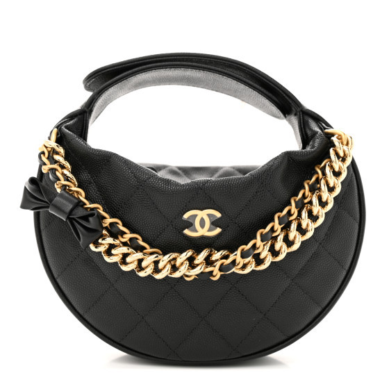 Chanel Shiny Caviar Quilted Bow Pouch Hobo Black | FASHIONPHILE (US)