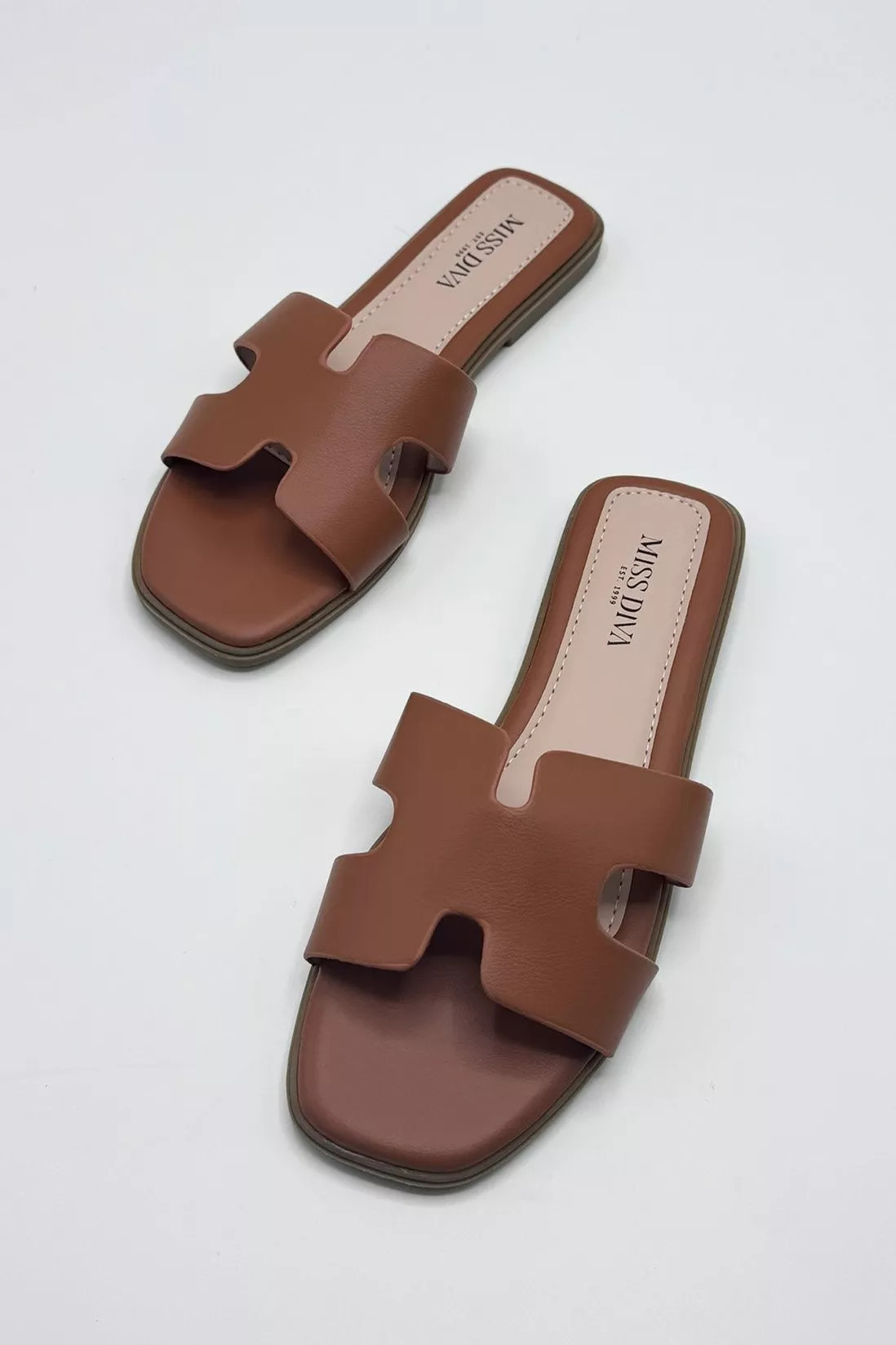 Sandals | California Faux Leather Open Toe Flat Sliders | Miss Diva | Debenhams UK