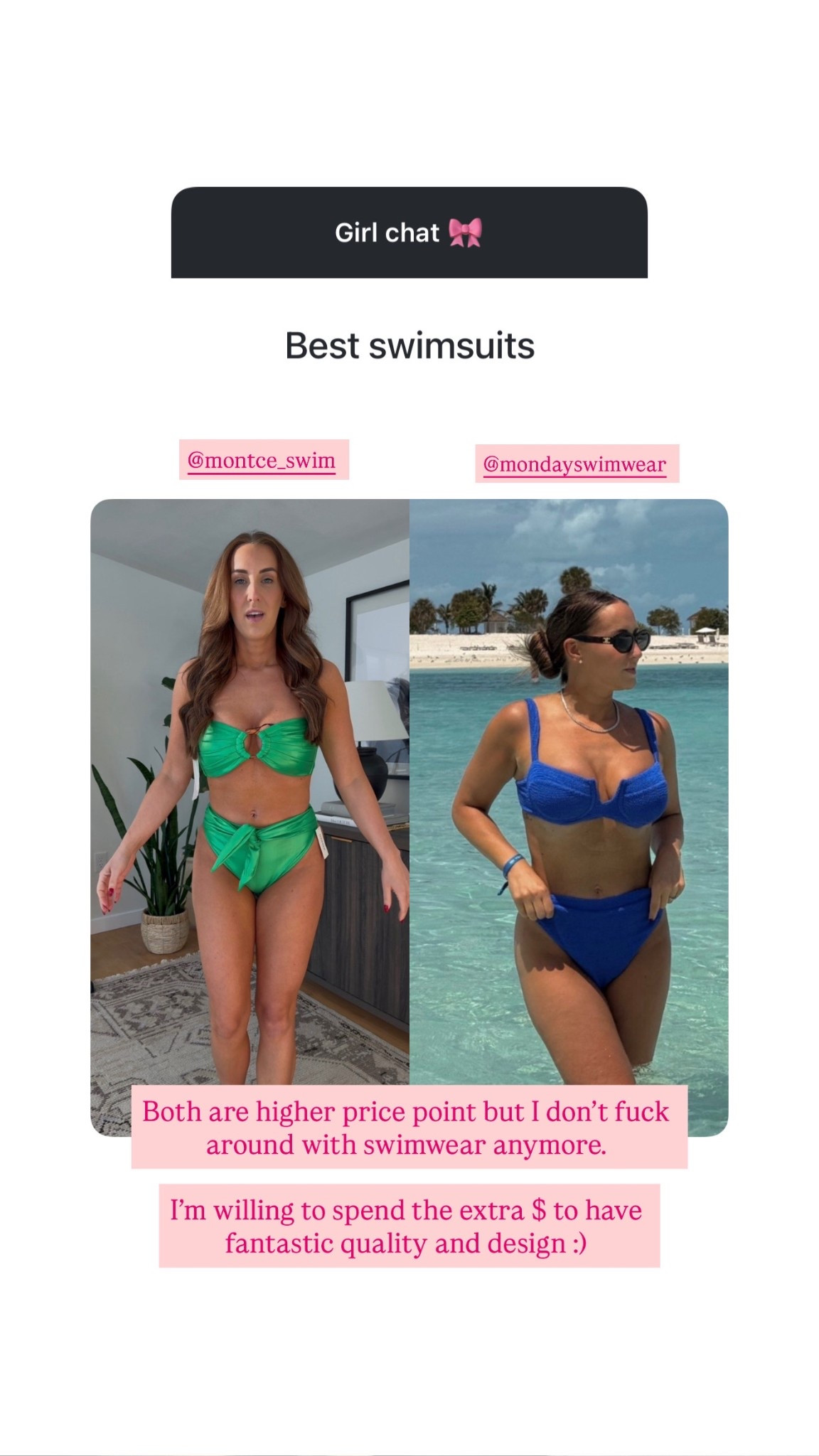 My favorite swimsuit lines: Montce + Monday Swimwear

Montce top: L
Montce Bottoms: M

Monday top: V
Monday bottoms: V



#LTKSeasonal #LTKTravel