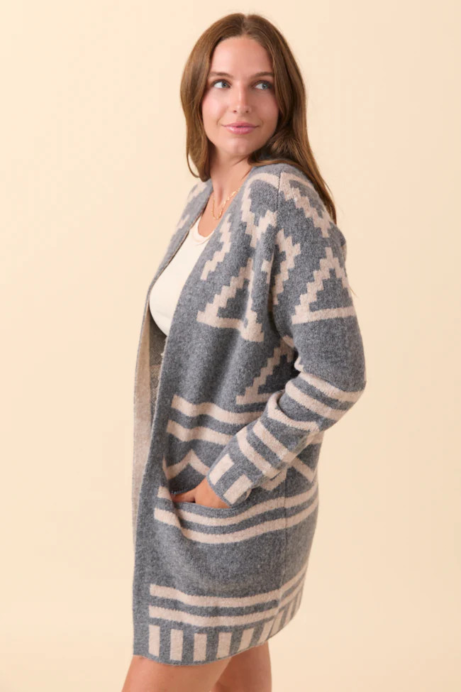 Phoenix Grey Southwestern Long Cardigan SALE | Pink Lily