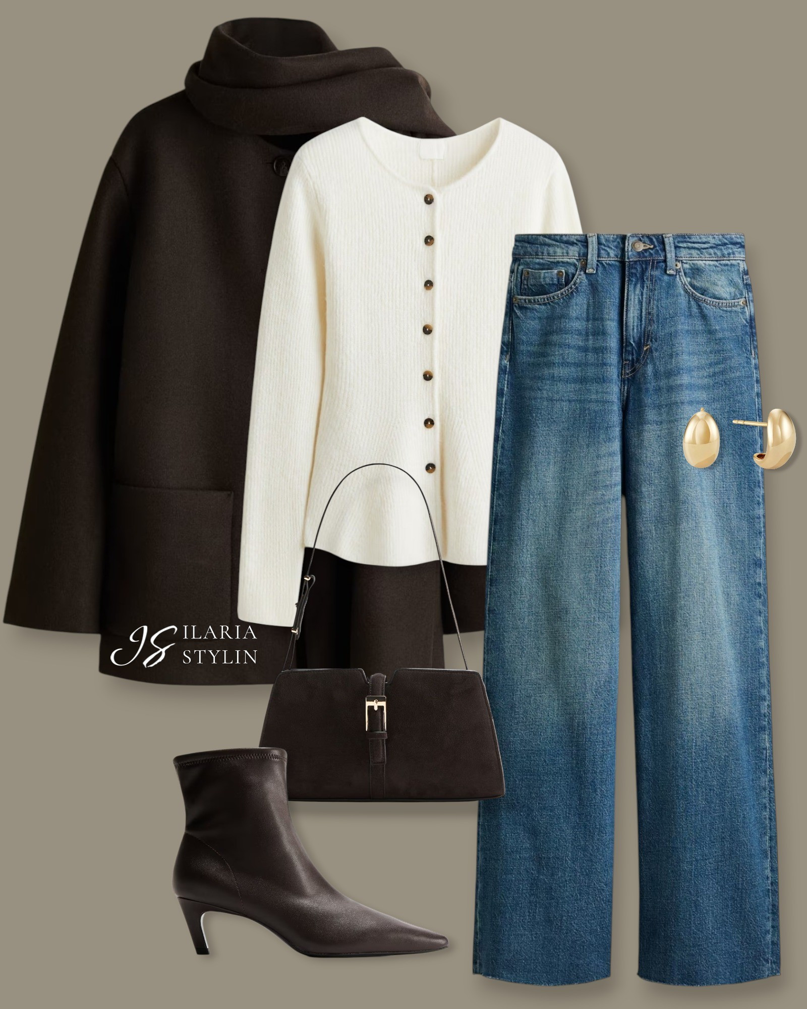 OUTFIT IDEAS: FALL / WINTER autumn outfit, fall outfit, winter outfit, dark brown coat, scarf-detail coat,  white cardigan, rib-knit cardigan, peplum cardigan, blue jeans, wide leg jeans, dark brown boots, heeled boots, sock boots, dark brown bag, suede-effect bag, shoulder bag, casual chic outfit, chic outfit

#LTKHoliday #LTKSeasonal #LTKWorkwear