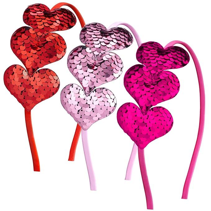 Amazon.com: Chuangdi 3 Pieces Valentine's Day Glitter Heart Headband Heart Shaped Sequin Headband... | Amazon (US)